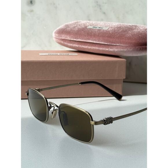 NEW Miu Miu MU A53S Square Sunglasses in Gold Brown $548